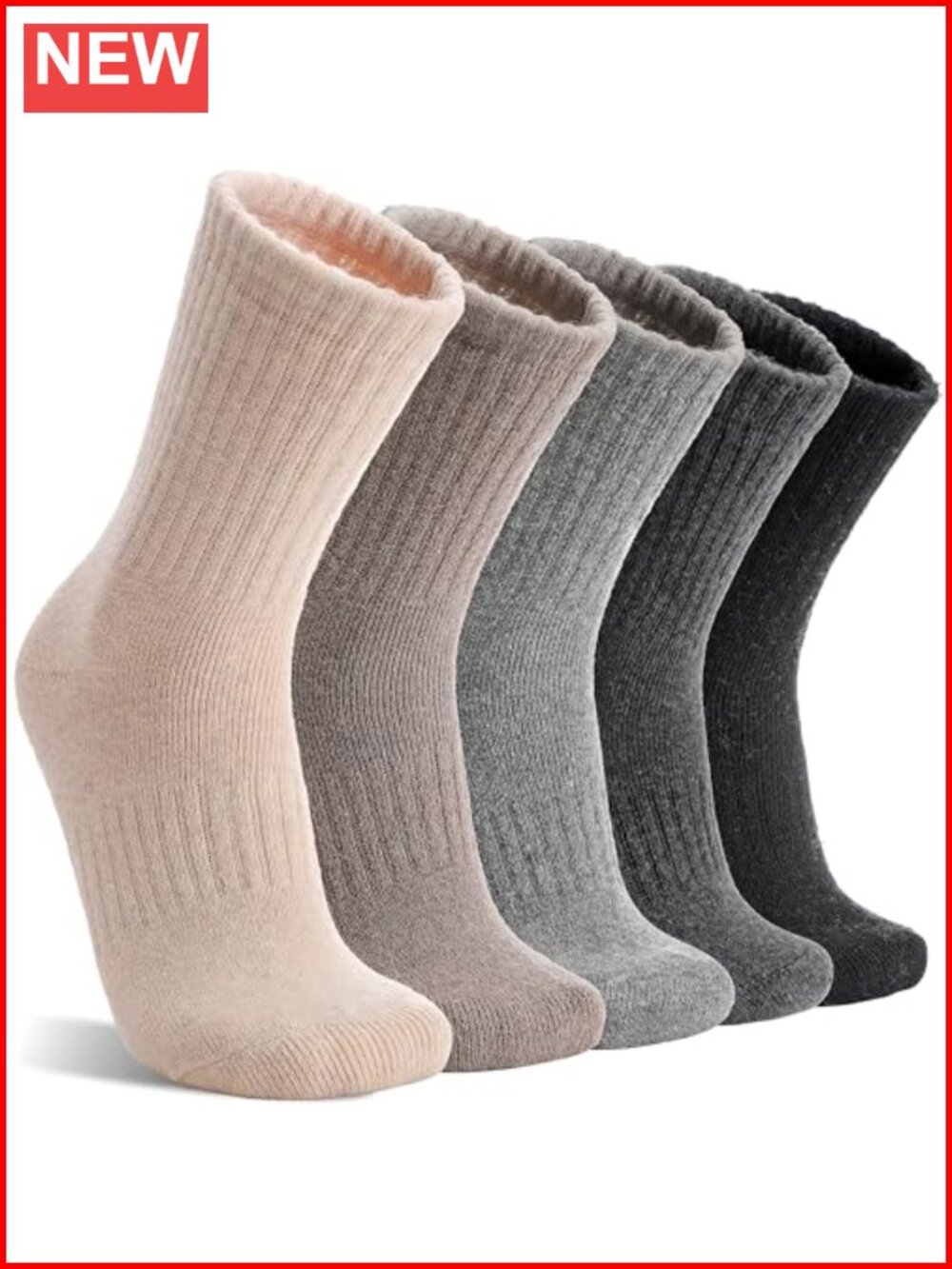 Merino Wool Blend Crew Socks 5 Pairs Thermal Hiking Winter Boot Warm